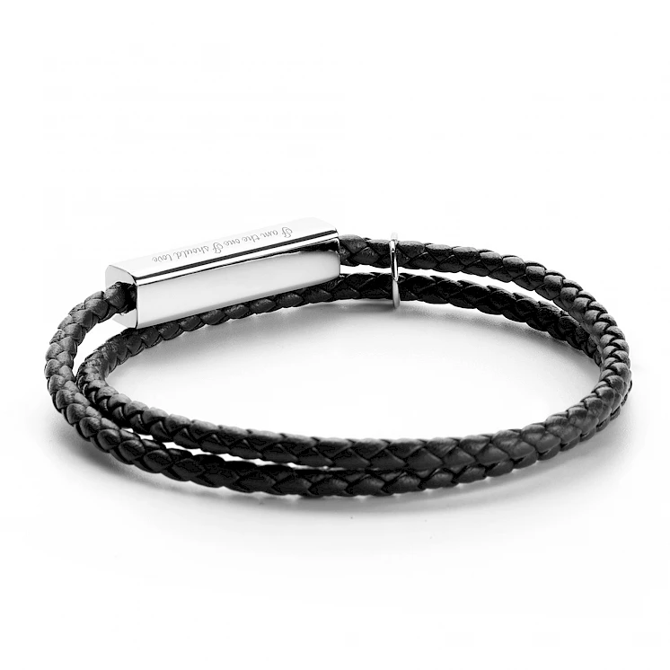 Ricordi Italian Leather Wrap Bracelet｜Jet Black - White Gold (Faience ...