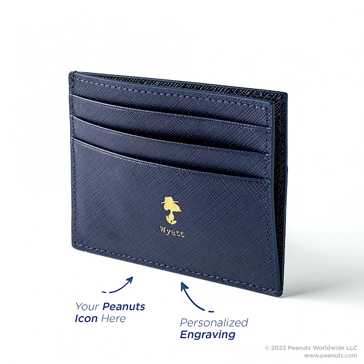 PEANUTS Customized Leather Credit Card Holder｜Saffiano Blue 