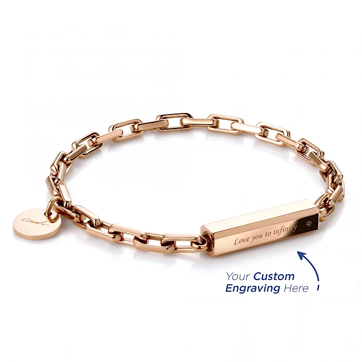 Miami Love Customized Box Chain Bracelet｜Rose Gold｜Crudo Leather Craft