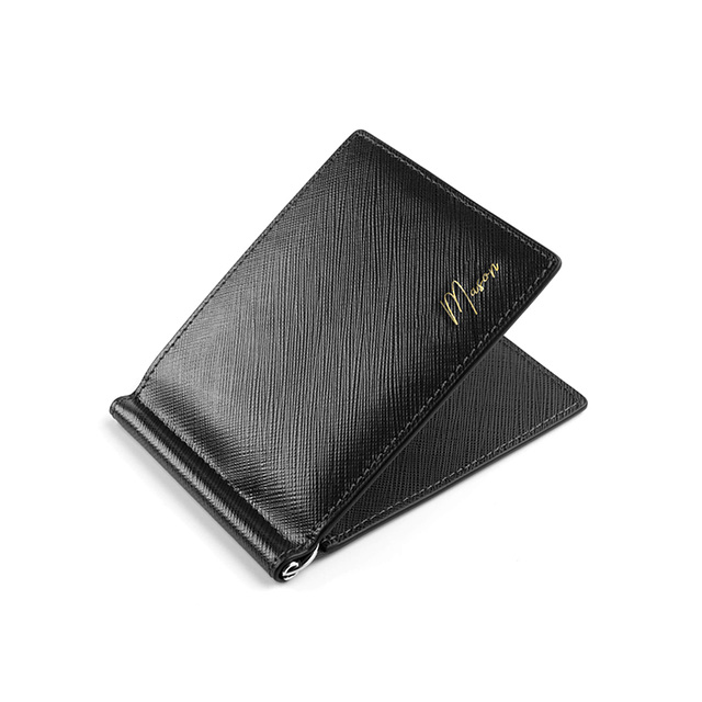 Raffinato Money Clip Wallet｜Saffiano Black｜Crudo Leather Craft