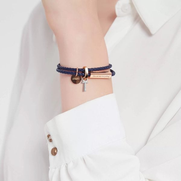 【sincero】シンプルカニューレバンド Ricordi Italian Leather Wrap Bracelet - Jet Black Rose Gold