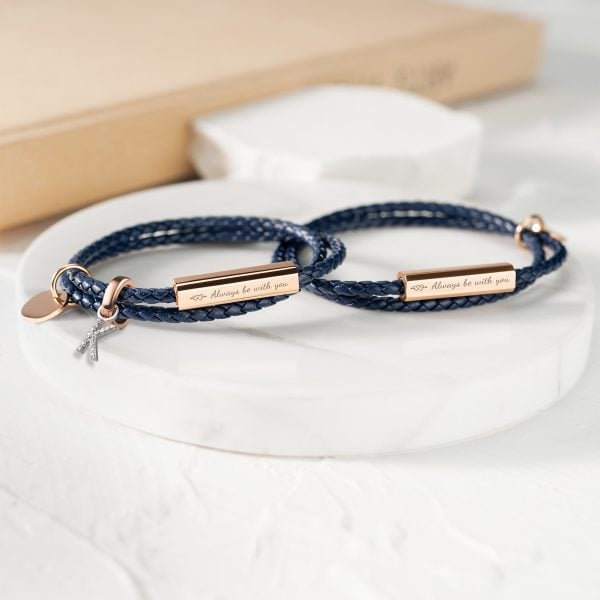Ricordi Italian Leather Wrap Bracelet - Jet Black Rose Gold