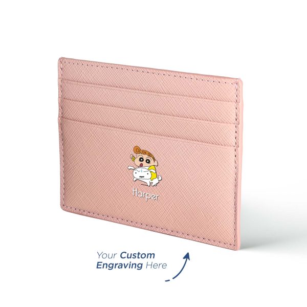 Crudoクレヨンしんちゃんコラボ：ピンク色UV印刷レザー社員証ホルダー