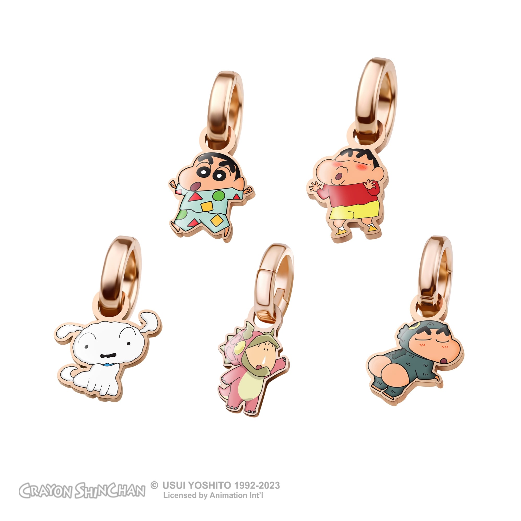 Crudo クレヨンしんちゃん印刷メタルタグ - セットB 5個チャームローズ