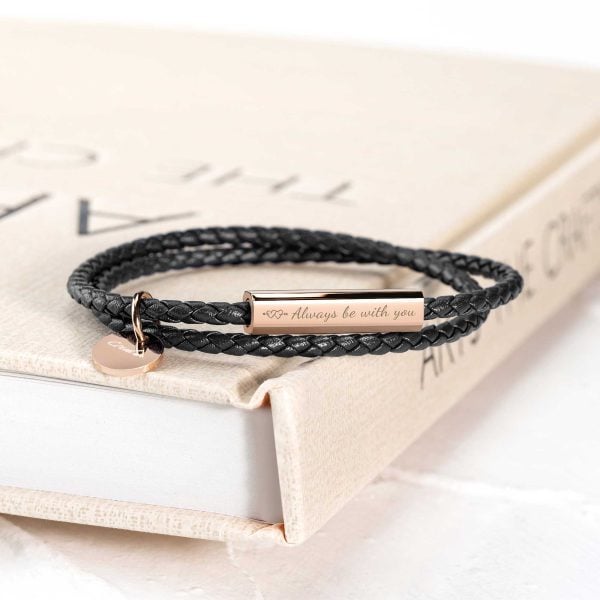 Ricordi Italian Leather Wrap Bracelet - Jet Black Rose Gold