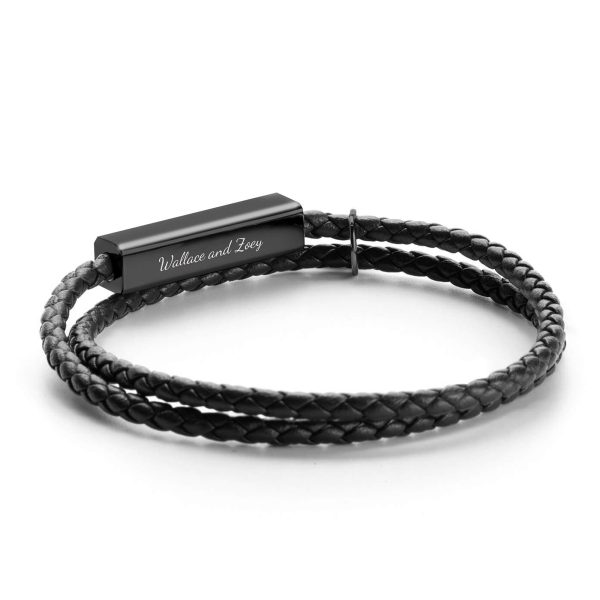 Bandalo:re （Bグレ） Ricordi Italian Leather Wrap Bracelet - Jet Black Piano Black