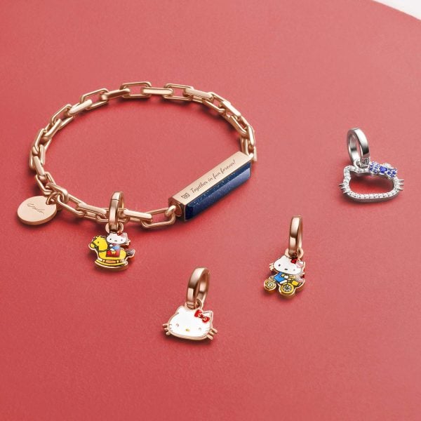 Hello Kitty Metal Box Chain Gemstone Bracelet - Rose Gold Blue