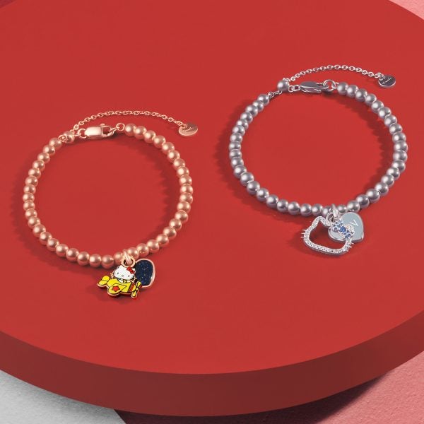Crudo ハローキティカスタムシルバービードハートチャームブレスレット