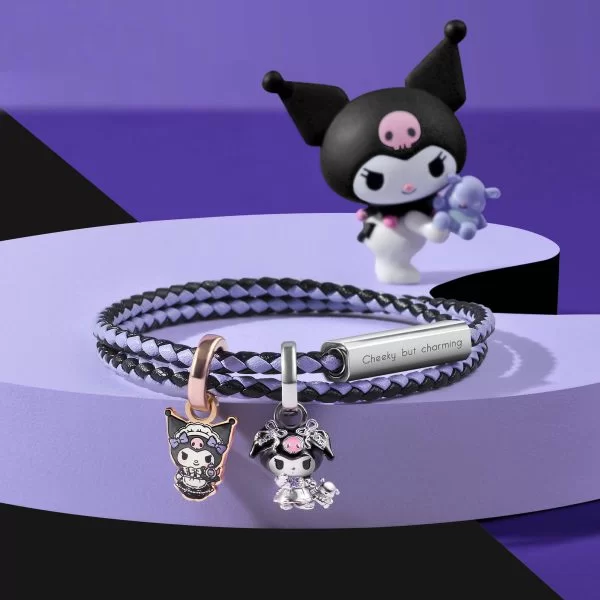 Kuromi Customized Italian Leather Wrap Bracelet - Purple Iris Punk