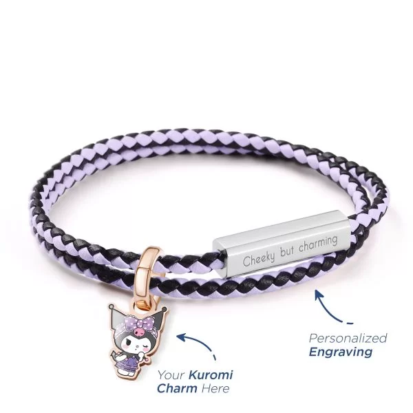 Kuromi Customized Italian Leather Wrap Bracelet - Purple Iris Punk