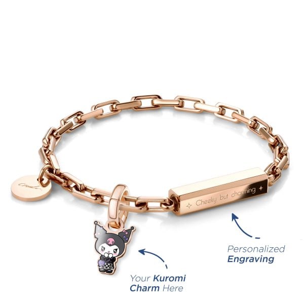 Kuromi Customized Metal Box Chain Bracelet - Rose Gold