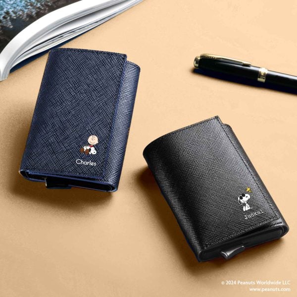 Peanuts UV Printed RFID Slim Wallet - Saffiano Jet Black
