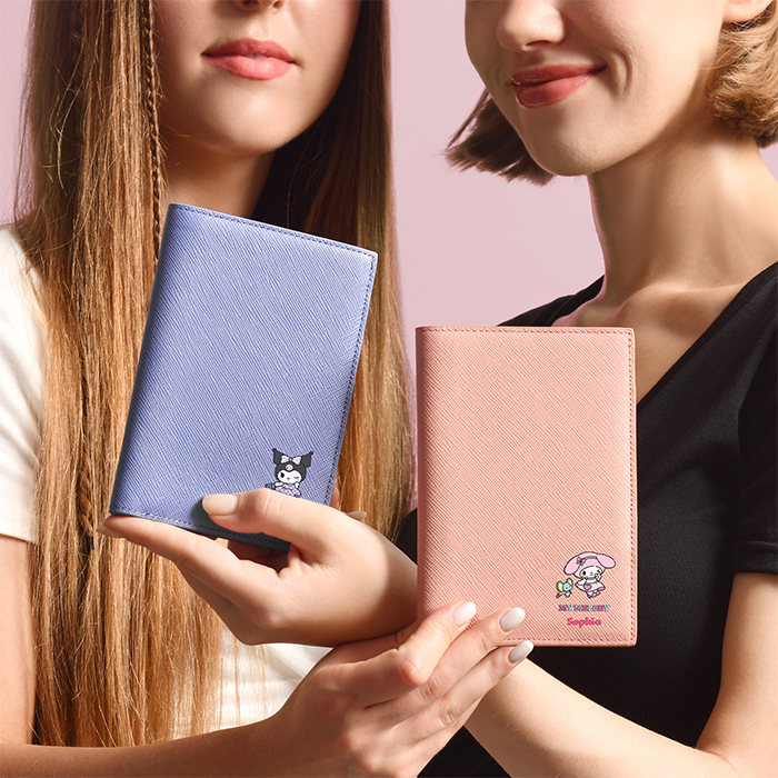 My Melody & Kuromi UV Printed RFID Slim Passport Wallet - Saffiano
