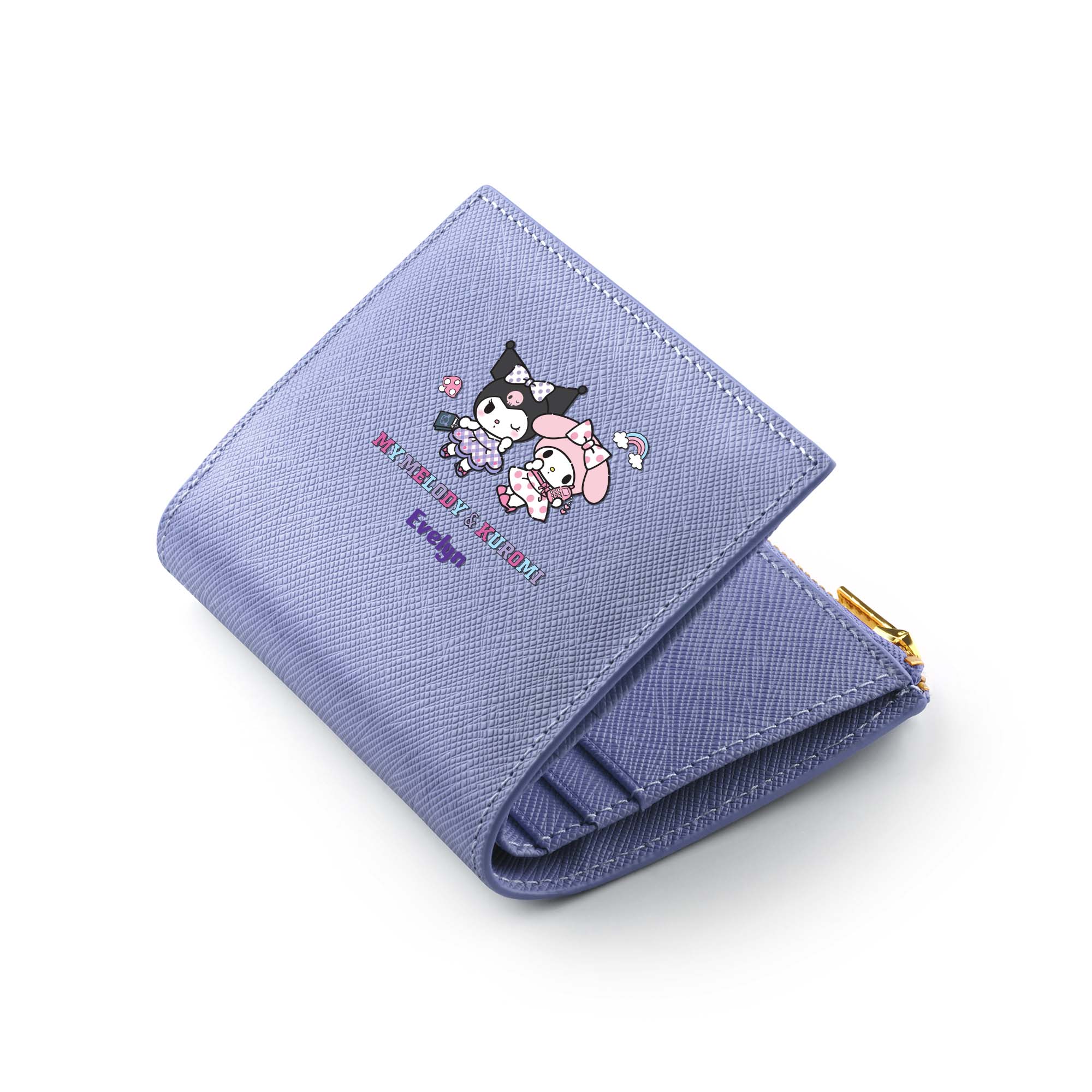 Crudo 마이멜로디 & 쿠로미 UV 프린팅 맞춤형 코인 지갑 - 바이올렛 컬러