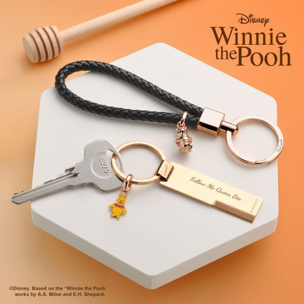 Pooh Leather Keychain: Jet Black Rose Gold