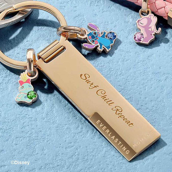 ディズニースティッチカスタムメタルタグキーホルダー - ホワイトゴールド