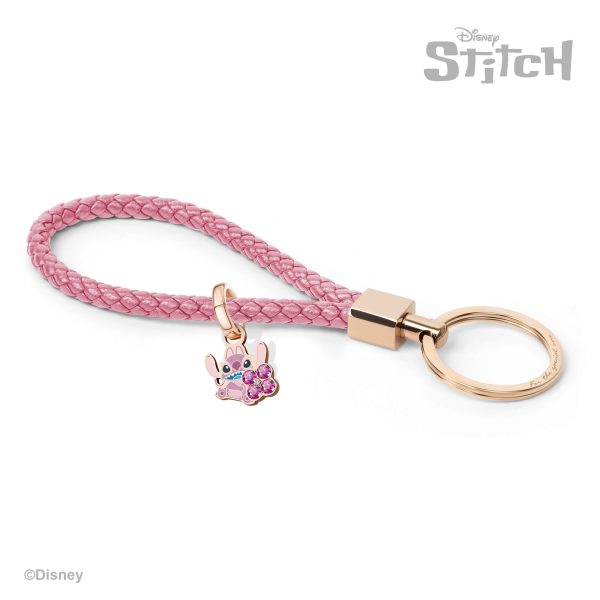 ディズニー スティッチ カスタムレザーキーホルダー - コーラルピンク