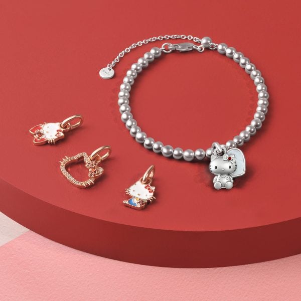 Crudo ハローキティカスタムシルバービードハートチャームブレスレット