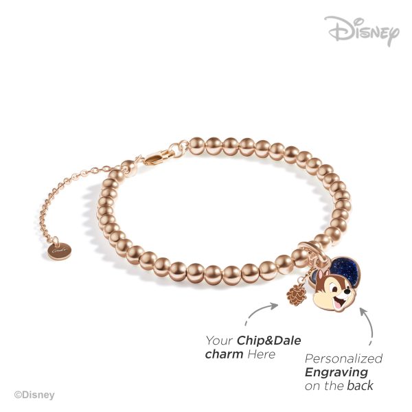 Chip 'n Dale Customized Silver Beaded Heart Tag Bracelet - Rose Gold