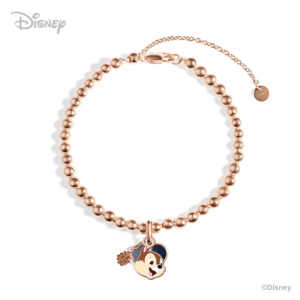 Chip 'n Dale Customized Silver Beaded Heart Tag Bracelet - Rose Gold