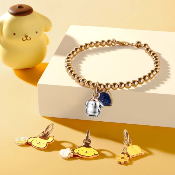 Pompompurin Customized Silver Beaded Heart Tag Bracelet - Rose Gold