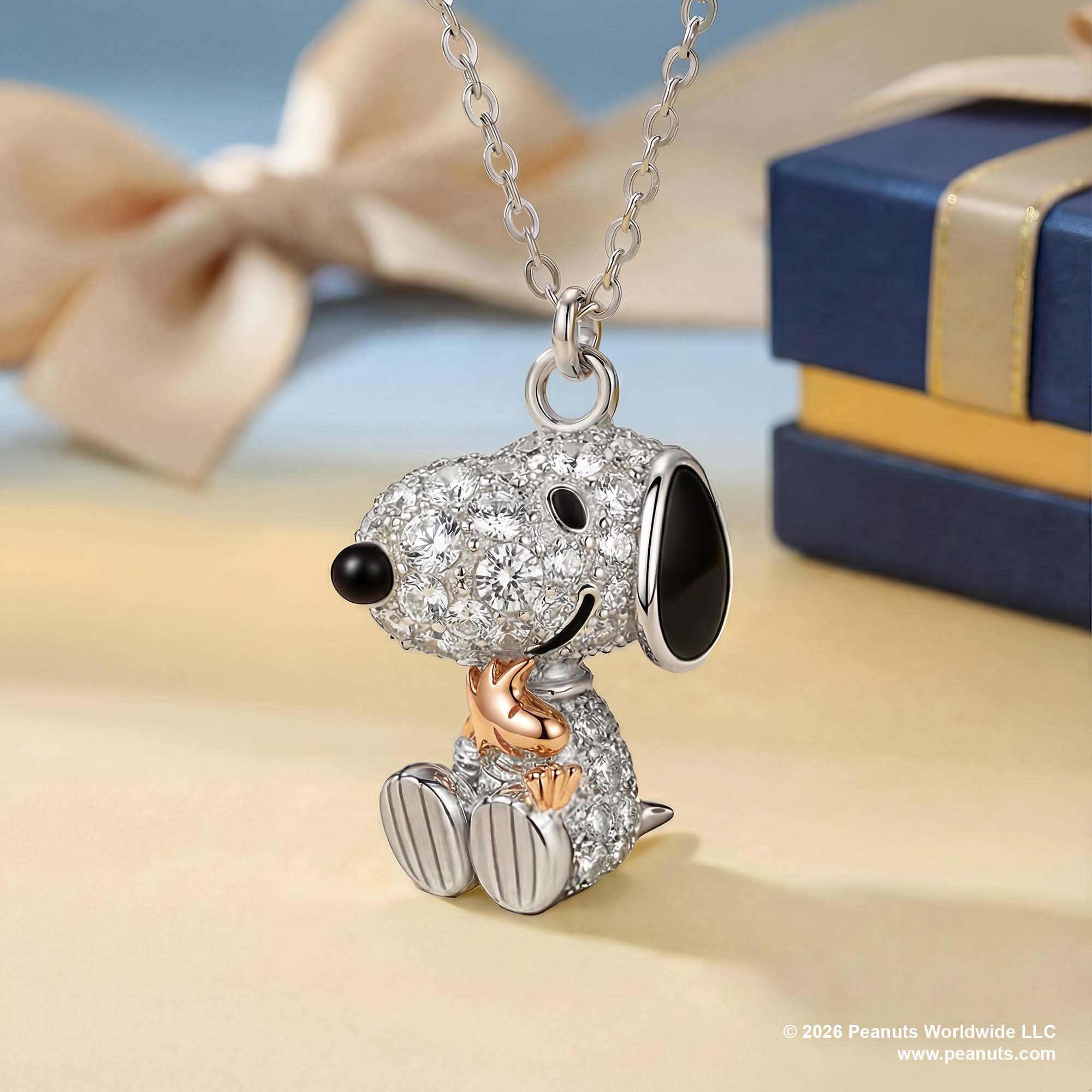 PEANUTS 925 Silver Pendant Necklace - Snoopy and Woodstock